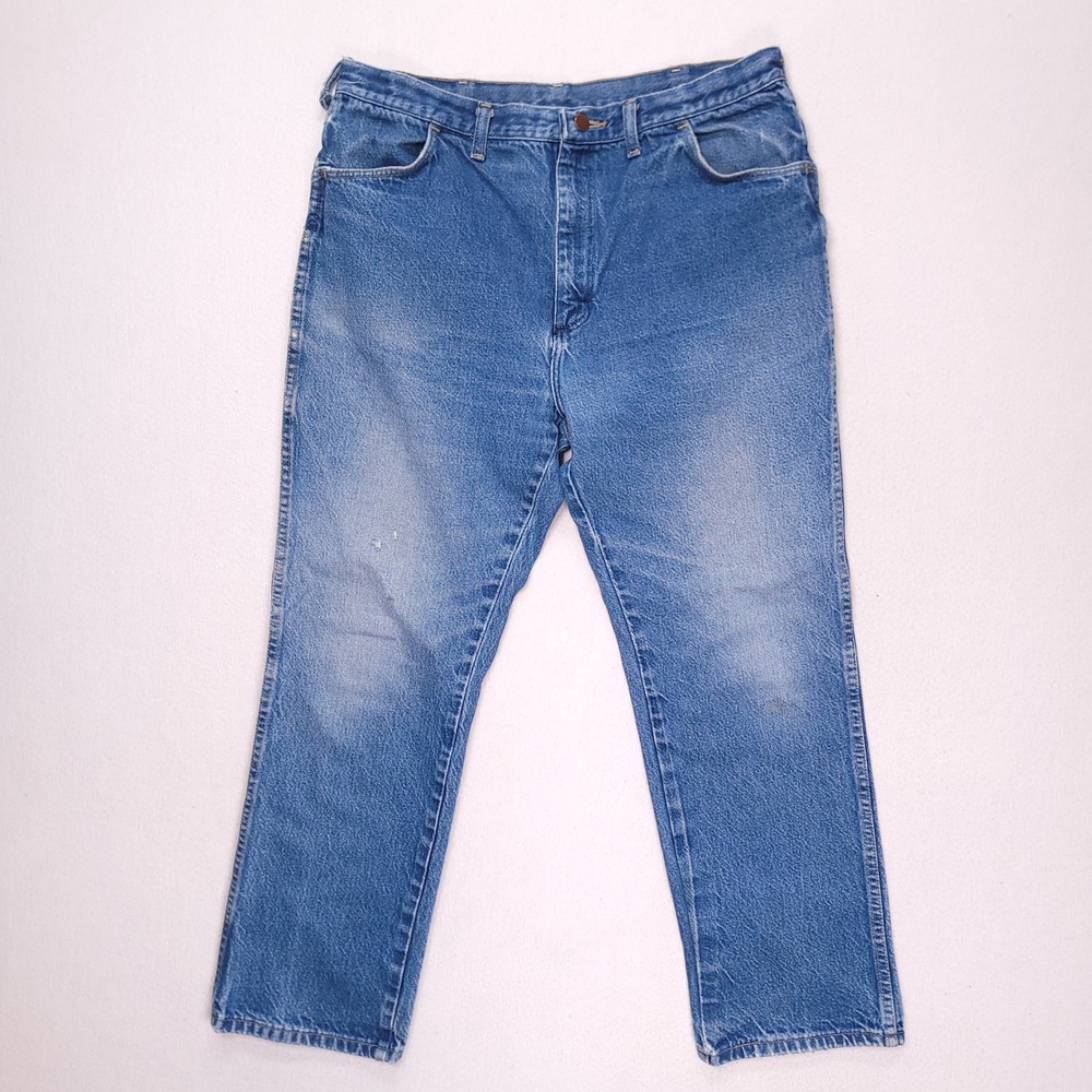 Rustler Mens Vintage Distressed Straight Leg Denim Jeans Blue 35x28